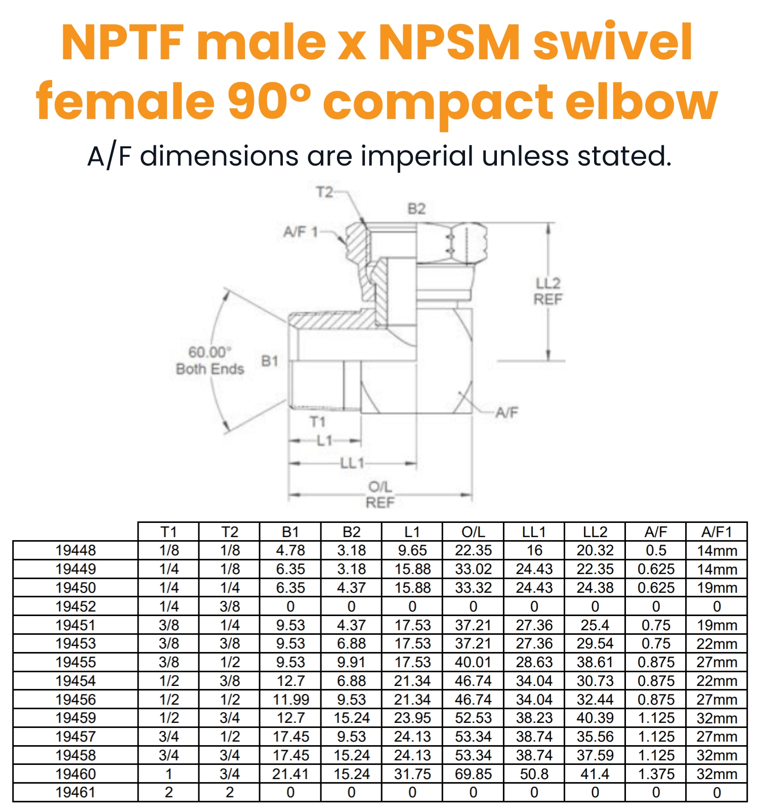 1/8 NPTF x 1/8 NPSM M/F 90° Compact Hydraulic Adaptor